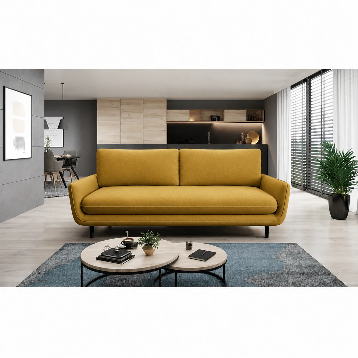 Canapea extensibila Solano, stofa catifelata galben - Riviera 41, cu lada depozitare, 230x107x85/73 cm