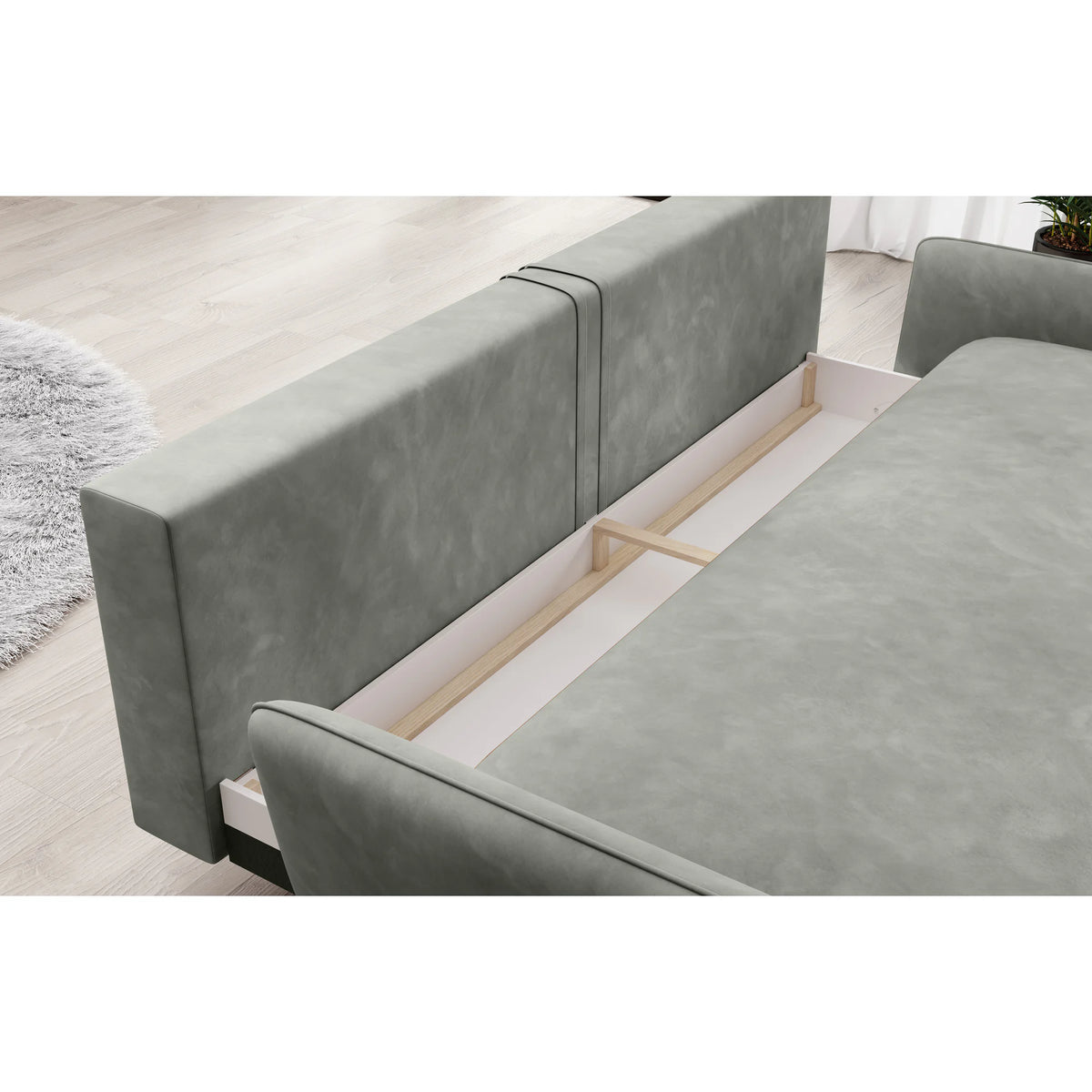 Canapea extensibila Solano, stofa catifelata maro - Salvador 04, Gama Premium, cu lada depozitare, 230x107x85/73 cm
