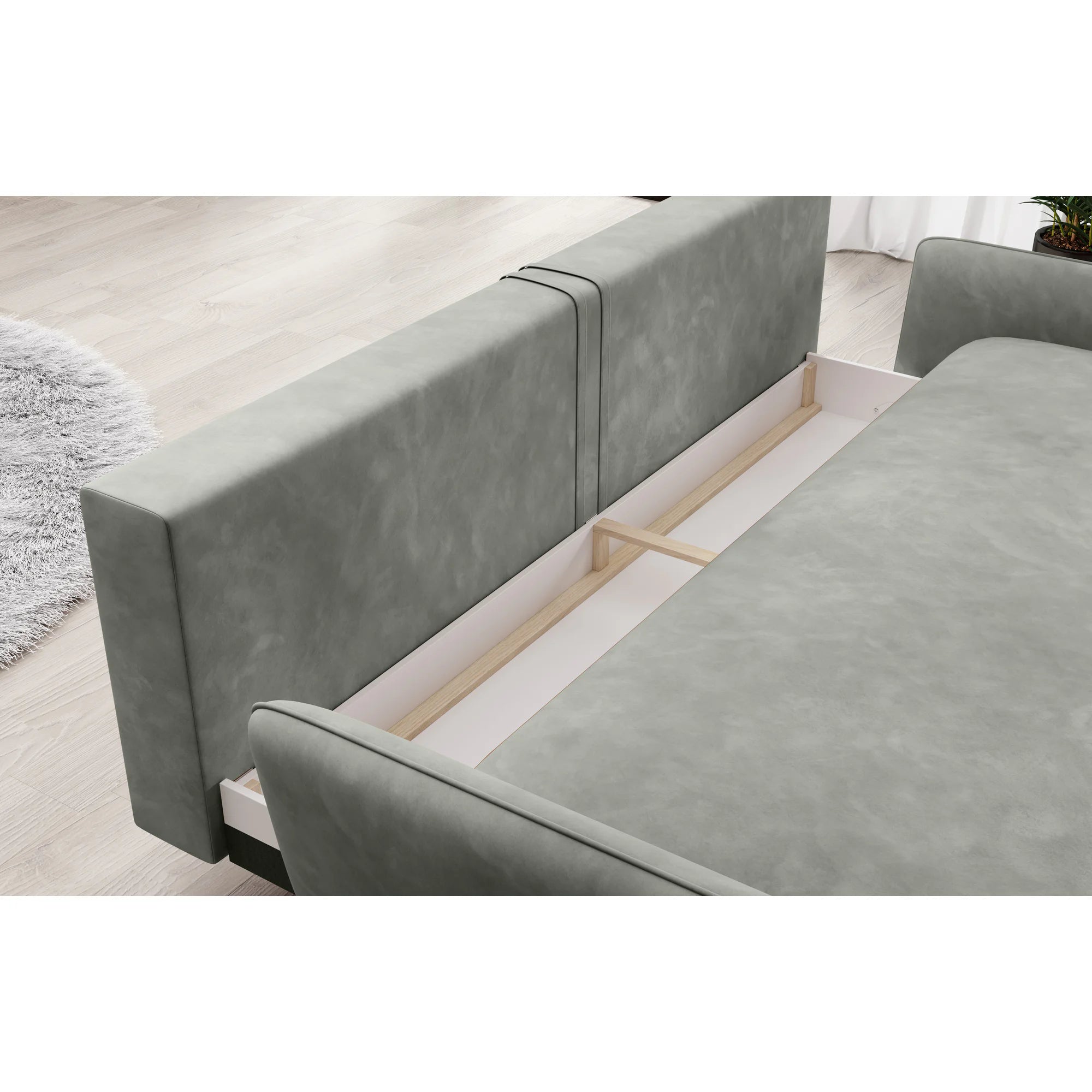 Canapea extensibila Solano, stofa catifelata maro - Salvador 04, Gama Premium, cu lada depozitare, 230x107x85/73 cm