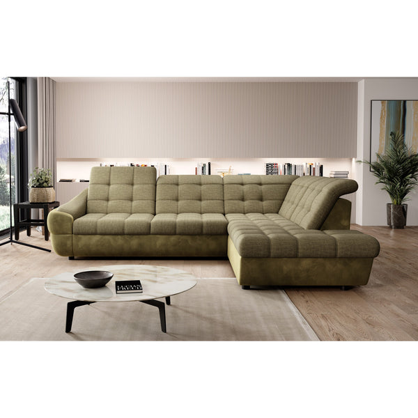 Coltar extensibil INFINITY L, personalizabil materiale gama Premium, cu lada pentru depozitare si tetiere reglabile, 280x216x93 cm