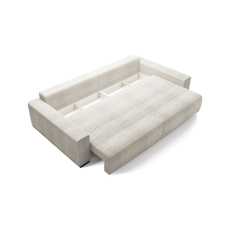 Canapea extensibila MINDELO, personalizabil materiale Gama Premium, functie de dormit, lada depozitare, 11 perne decorative, 288x143x89 cm
