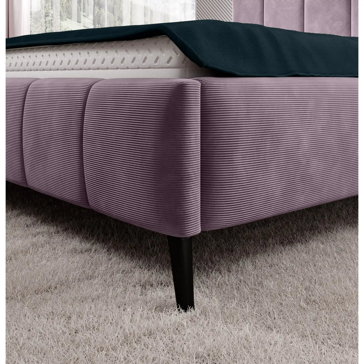 Pat RIVA SR 160x200, stofa catifelata violet - Whisper 14, Gama Premium, cu suport saltea si sistem de reglare
