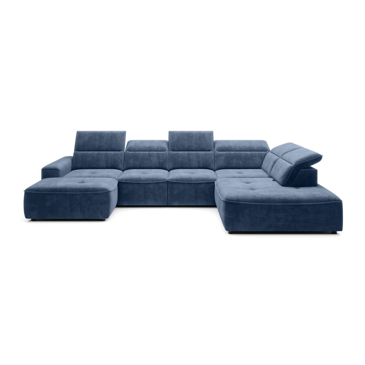 Coltar living in forma de U COLOMBO XL, sezlong dreapta, stofa catifelata gri - Salvador 14, Gama Premium, cu reglaj electric si lada depozitare, 376x227x103 cm
