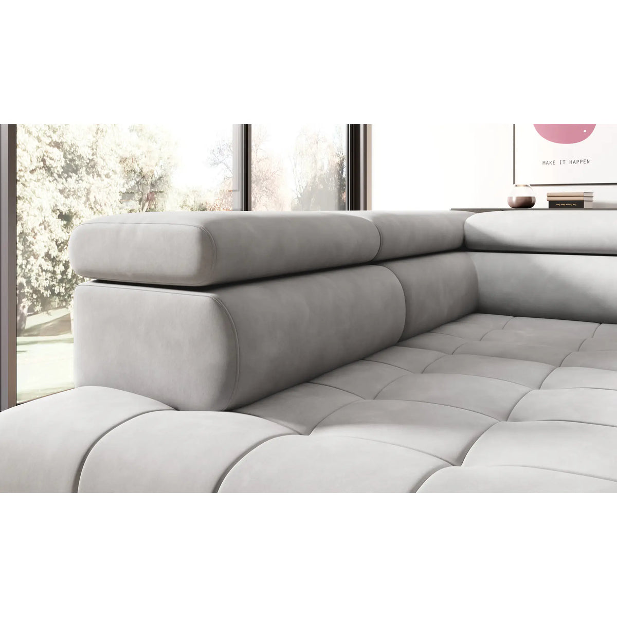 Coltar CHIVAS, personalizabil materiale Gama Premium, cu reglaj electric si tetiere reglabile, 278x197x98 cm