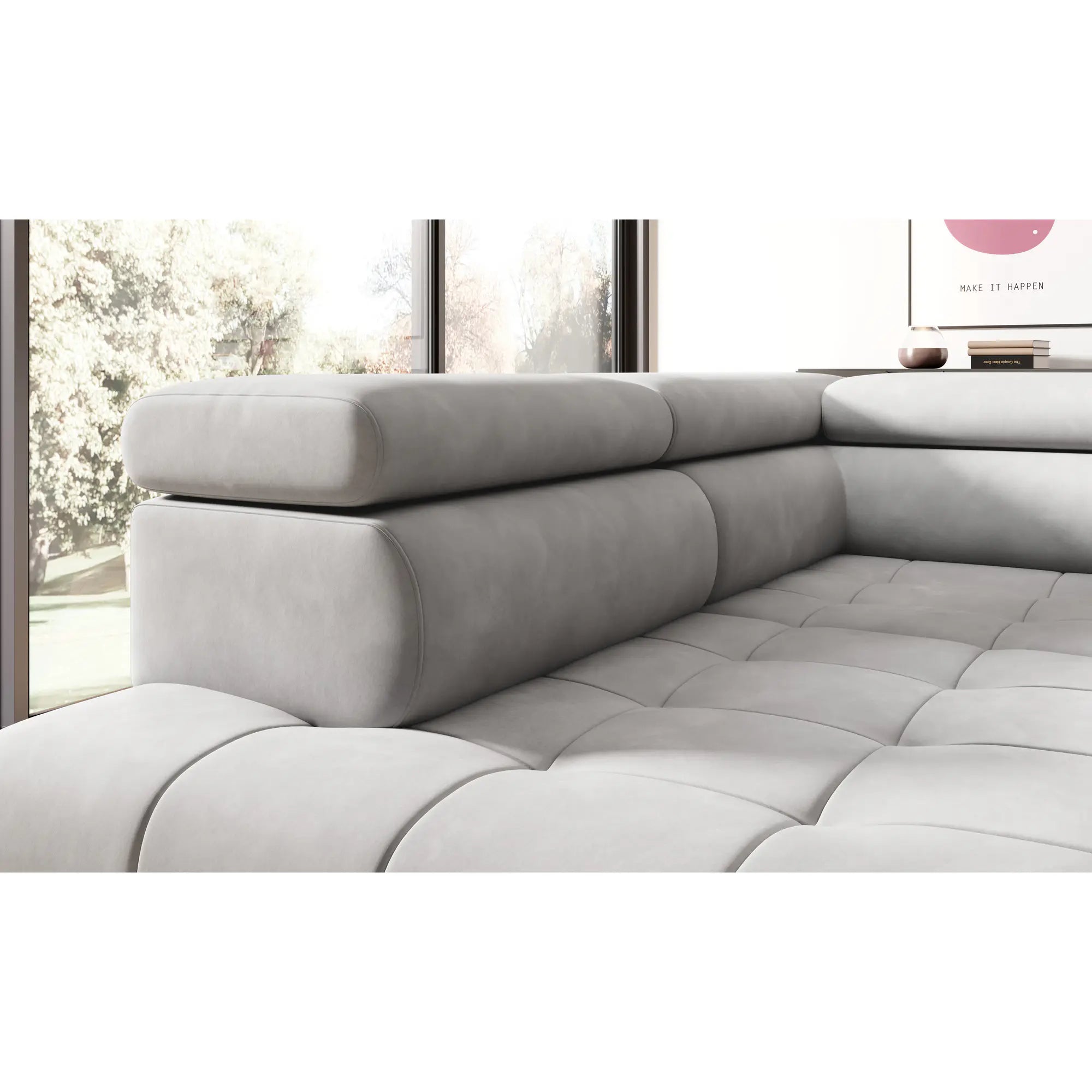 Coltar CHIVAS, personalizabil materiale Gama Premium, cu reglaj electric si tetiere reglabile, 278x197x98 cm