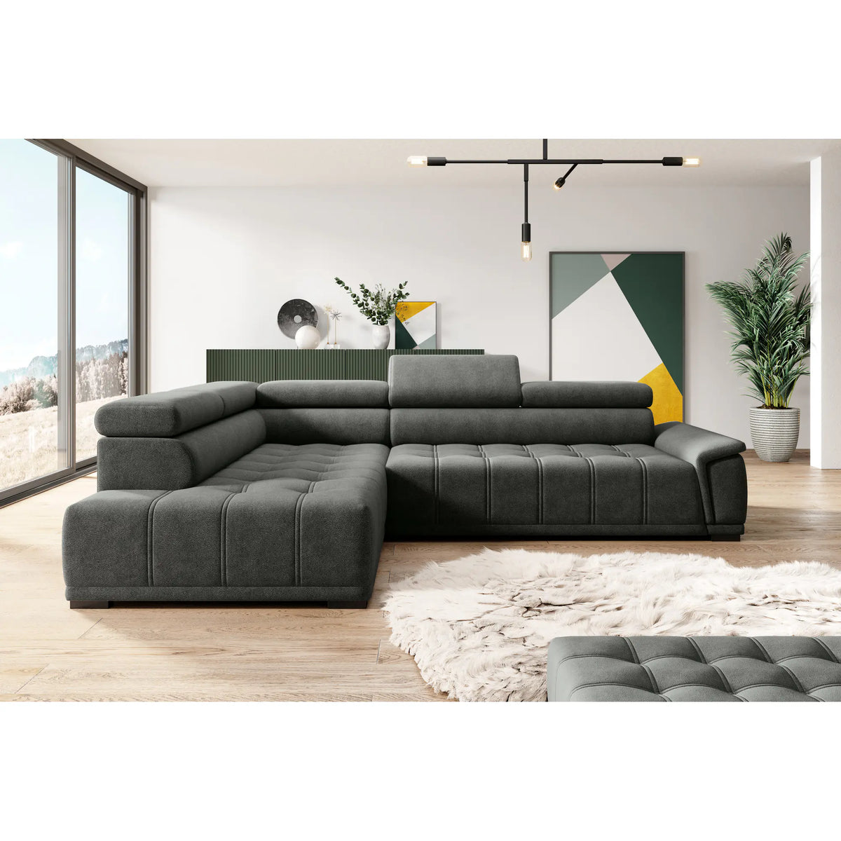 Coltar GREMIO, personalizabil materiale gama Oferta Avantaj, cu reglaj electric si tetiere reglabile, 283x206x100 cm