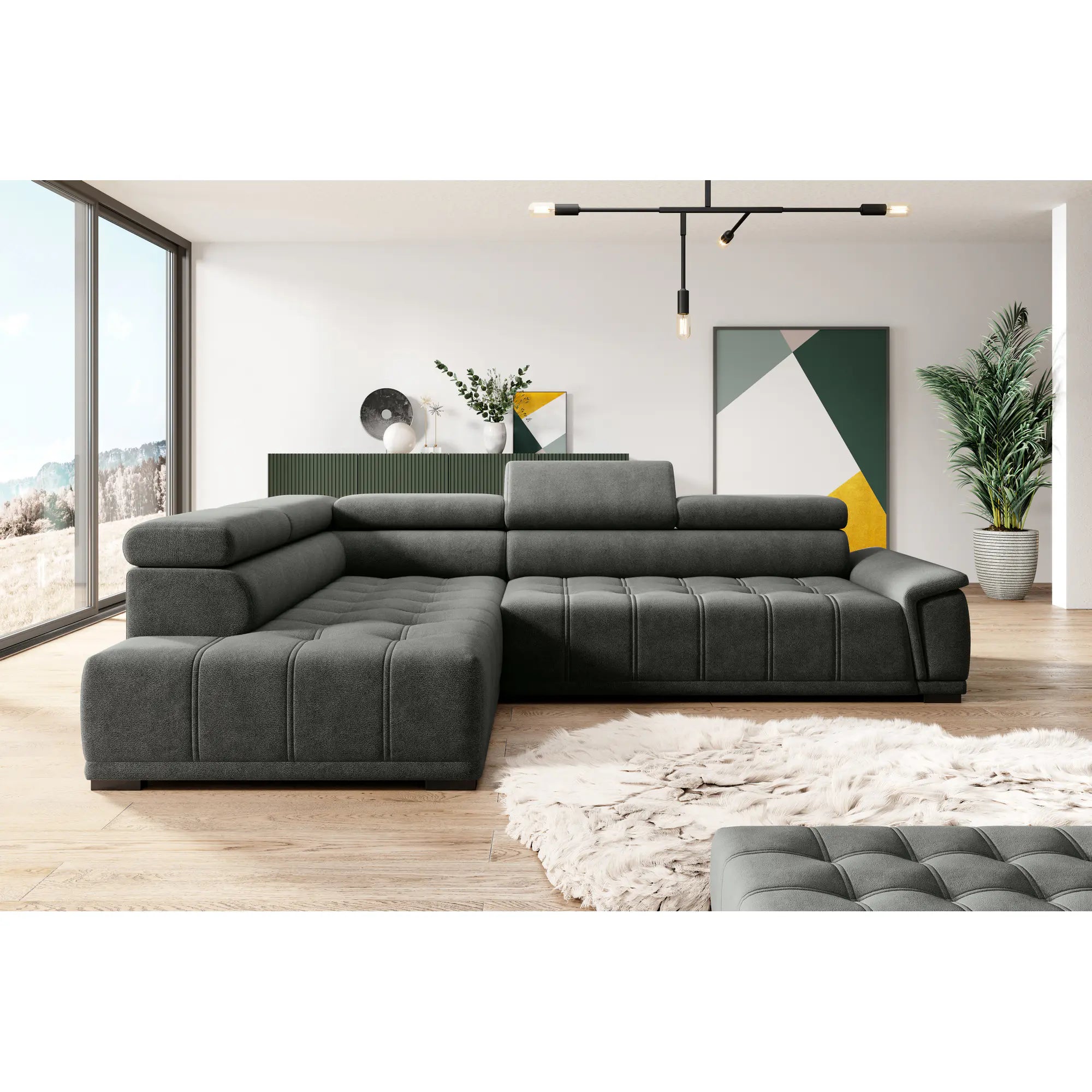 Coltar GREMIO, personalizabil materiale gama Oferta Avantaj, cu reglaj electric si tetiere reglabile, 283x206x100 cm