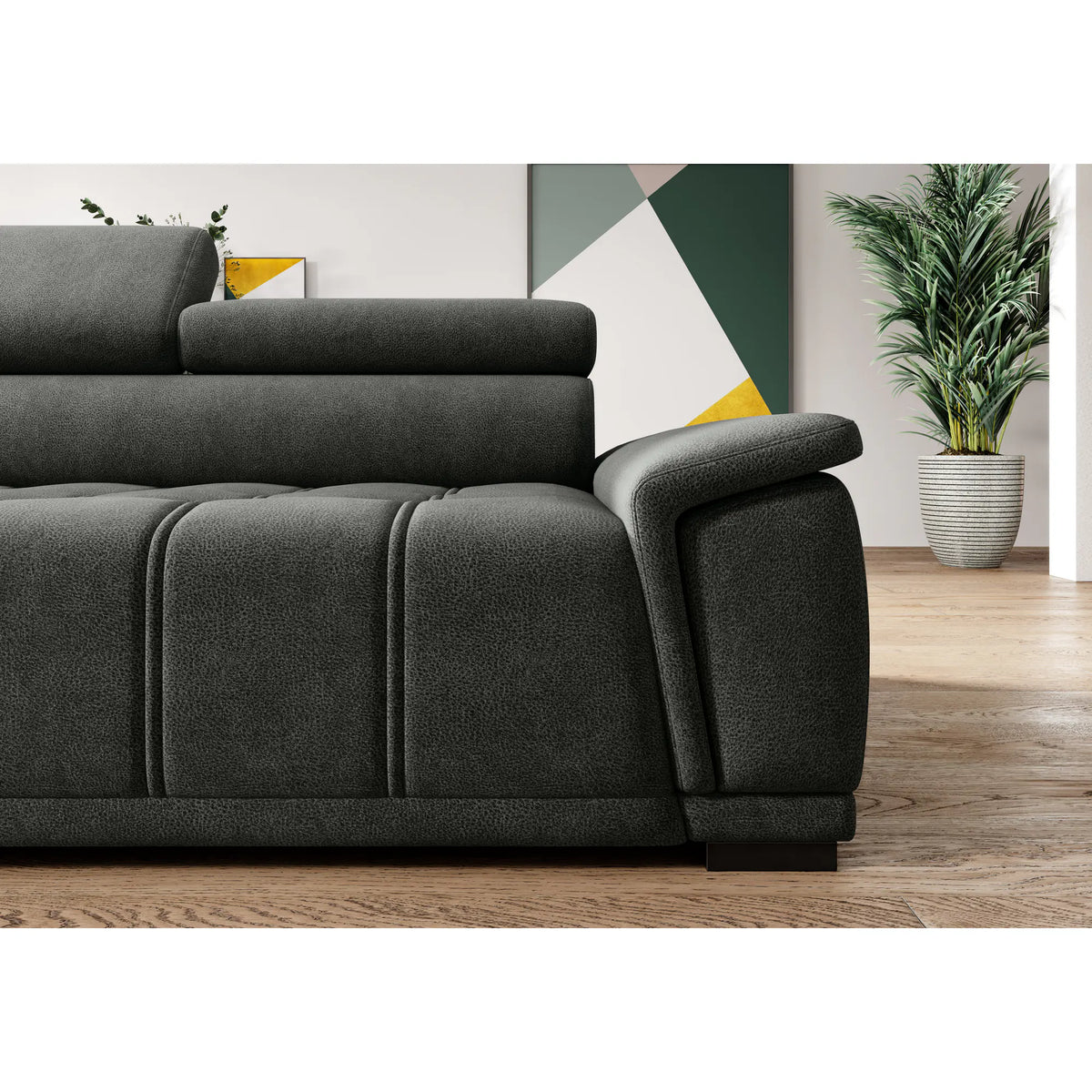 Coltar GREMIO, personalizabil materiale gama Premium, cu reglaj electric si tetiere reglabile, 283x206x100 cm