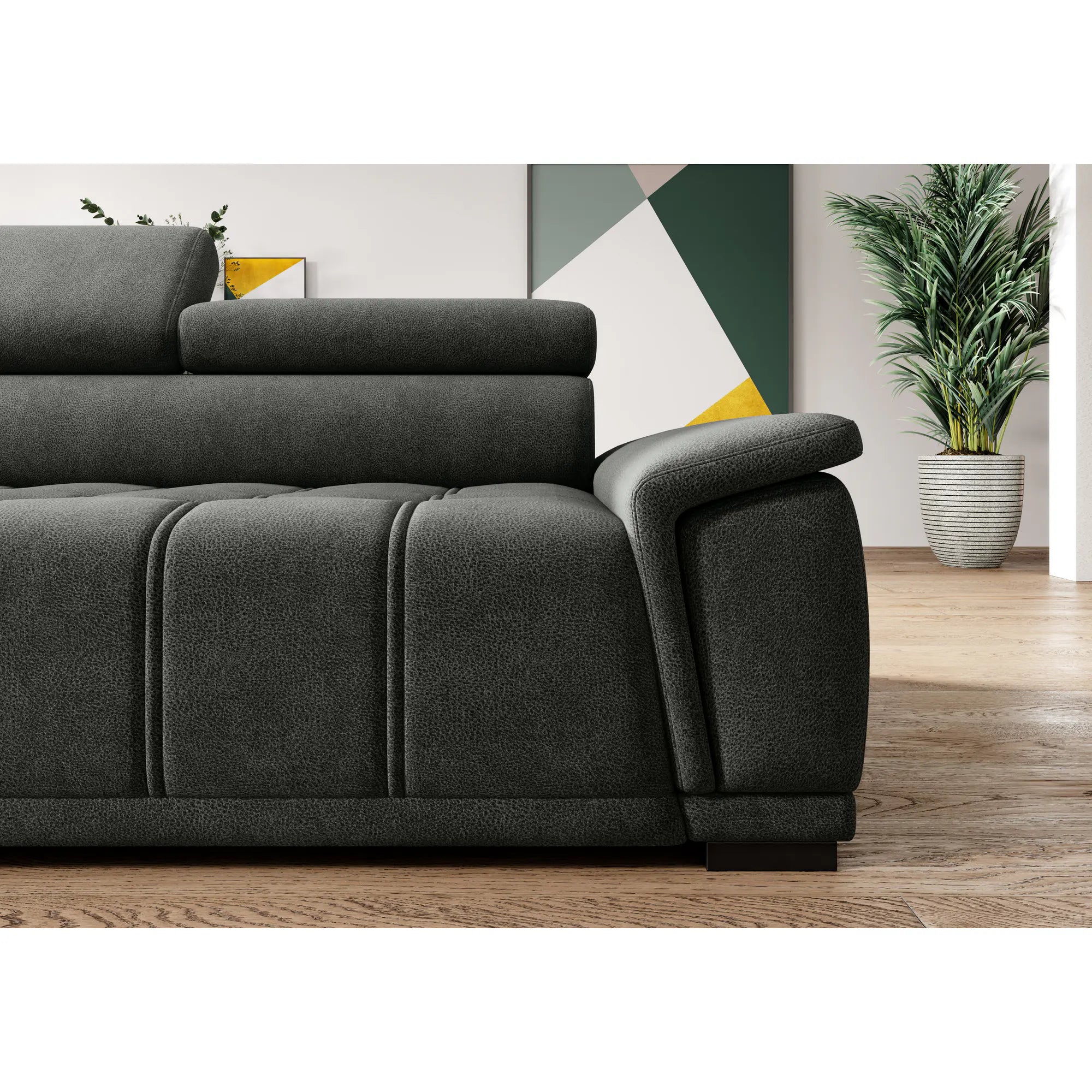 Coltar GREMIO, personalizabil materiale gama Premium, cu reglaj electric si tetiere reglabile, 283x206x100 cm