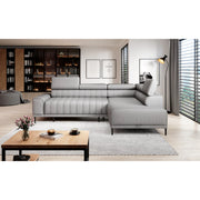 Coltar extensibil CALDO L, personalizabil, cu lada depozitare si tetiere reglabile, 268x200x99 cm