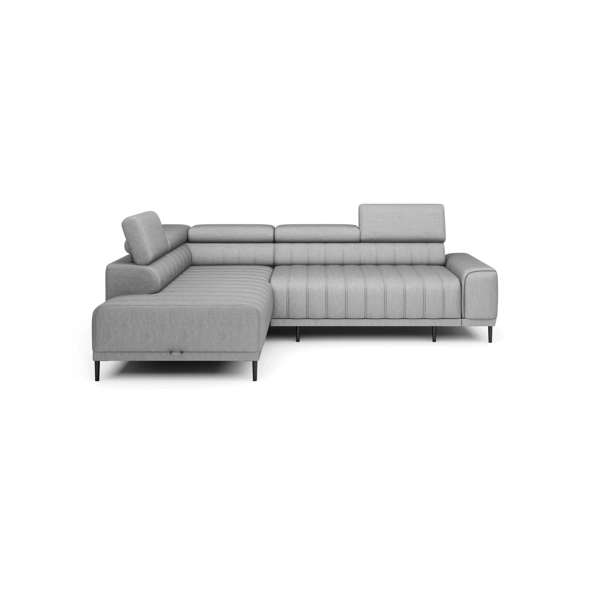Coltar extensibil CALDO L, sezlong stanga, stofa catifelata crem - Salvador 01, Gama Premium, cu lada depozitare si tetiere reglabile, 268x200x99 cm