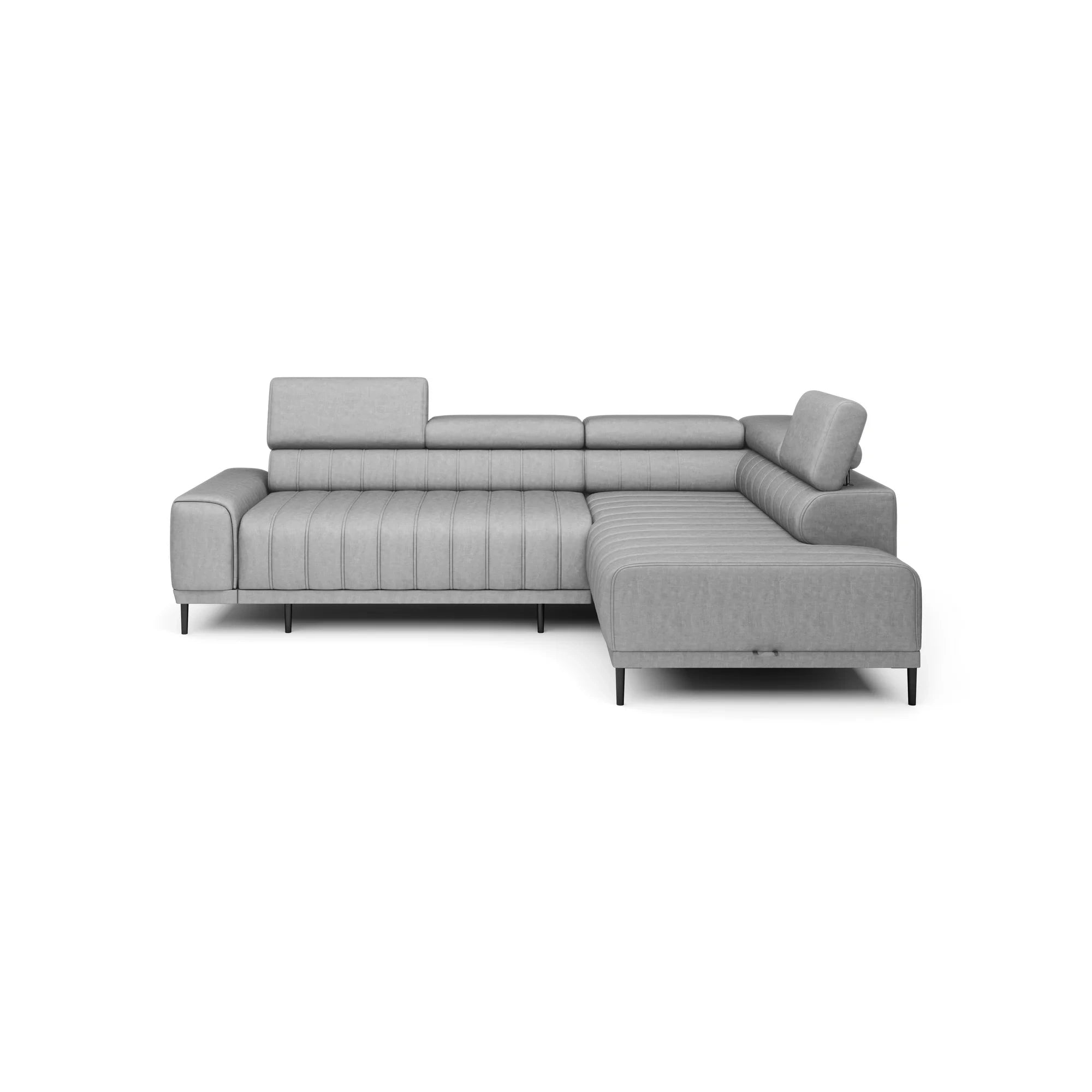 Coltar extensibil CALDO L, sezlong dreapta, stofa catifelata bej - Element 17, Gama Premium, cu lada depozitare si tetiere reglabile,  268x200x99 cm