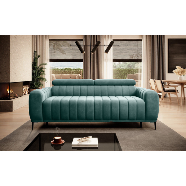 Canapea extensibila GANDI 160, stofa catifelata verde menta - Salvador 12, Gama Premium, cu tetiere reglabile, 227x102x95 cm