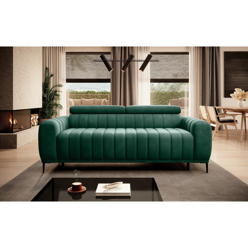 Canapea extensibila GANDI 160, stofa catifelata verde - Riviera 38, Gama Premium, cu tetiere reglabile, 227x102x95 cm