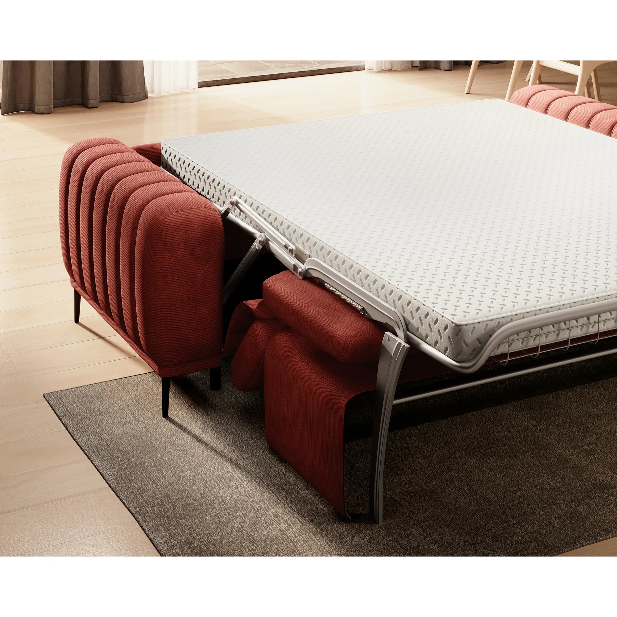 Canapea extensibila GANDI 160, stofa catifelata roz - Riviera 62, Gama Premium, cu tetiere reglabile, 227x102x95 cm