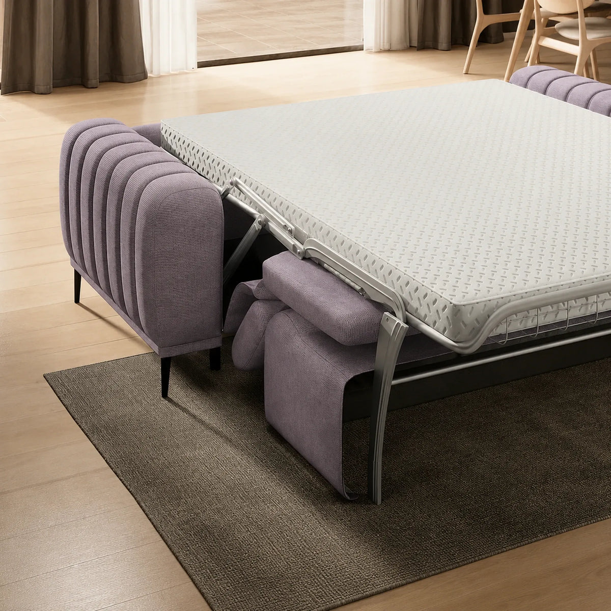 Canapea extensibila GANDI 160, stofa catifelata mov lila - Monolith 62, cu tetiere reglabile, 227x102x95 cm