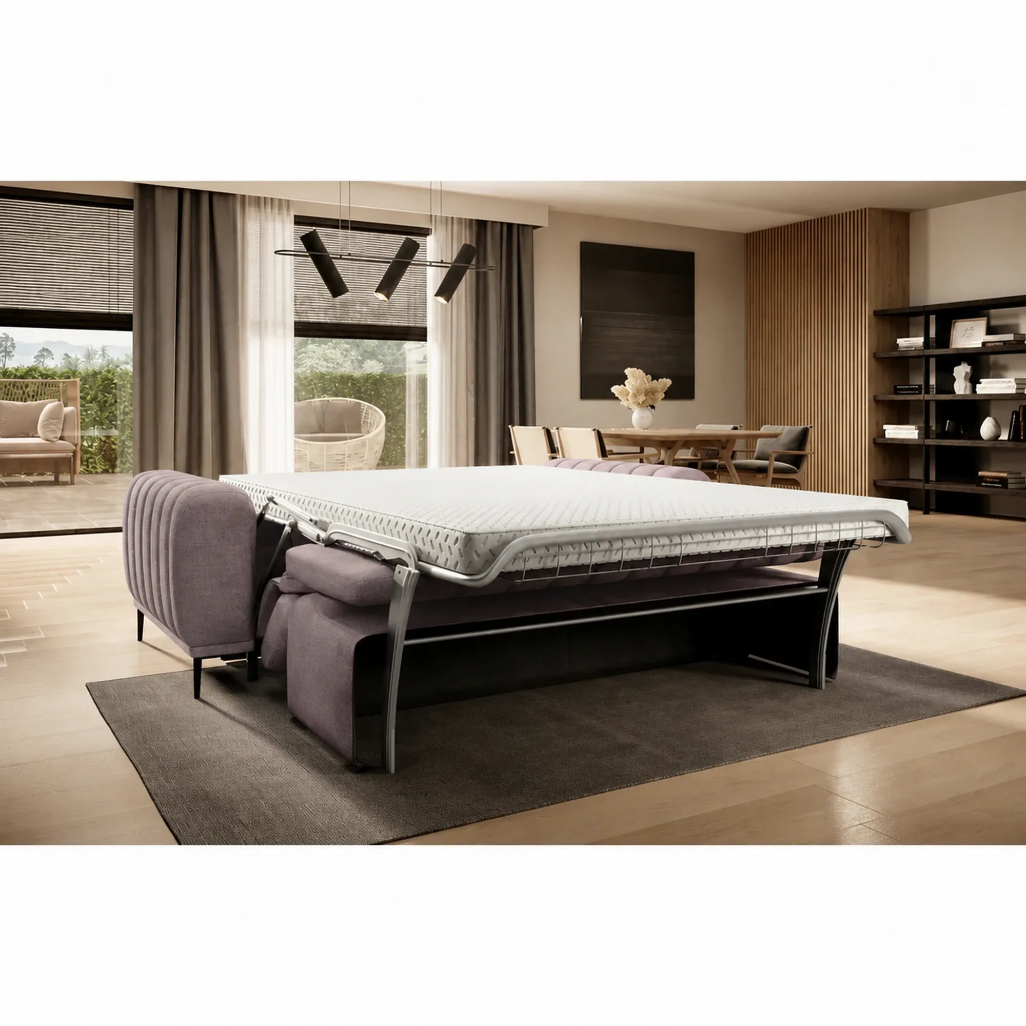 Canapea extensibila GANDI 160, stofa catifelata mov lila - Monolith 62, cu tetiere reglabile, 227x102x95 cm