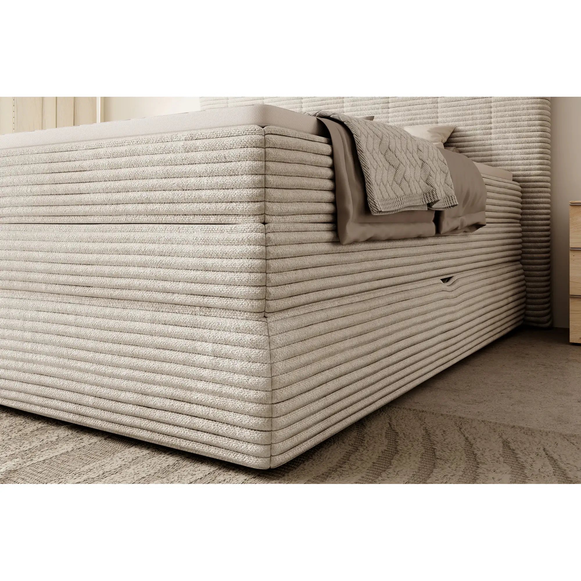 Pat boxspring AMBER 140x200, personalizabil materiale gama Oferta Avantaj, cu spatiu depozitare, saltele si topper