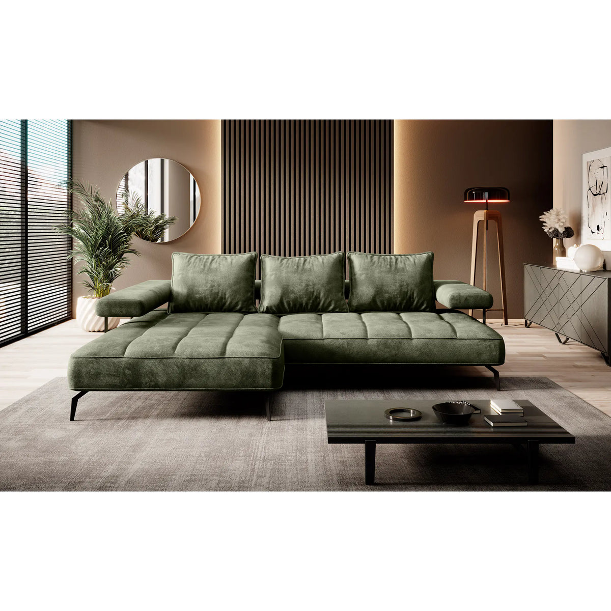 Coltar MONTELLA MINI, personalizabil material gama Premium, cu reglaj electric, 266x180x88 cm