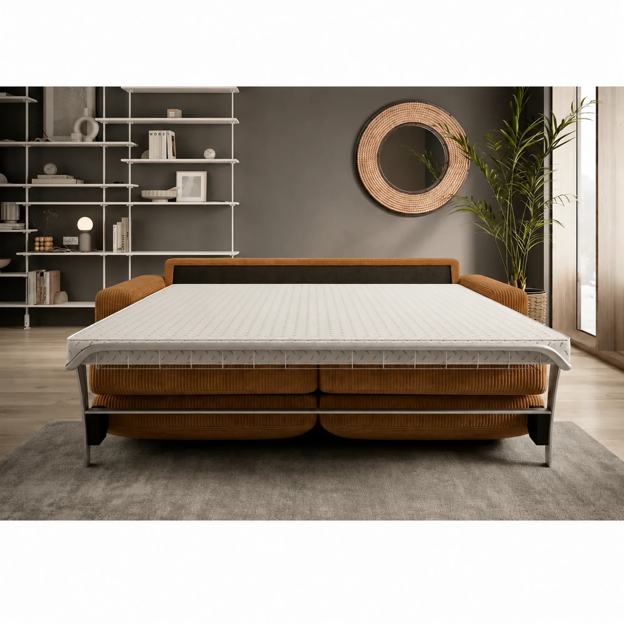 Canapea extensibila VANILLA 160, stofa catifelata maro - Element 07, Gama Premium, 220x98x87 cm