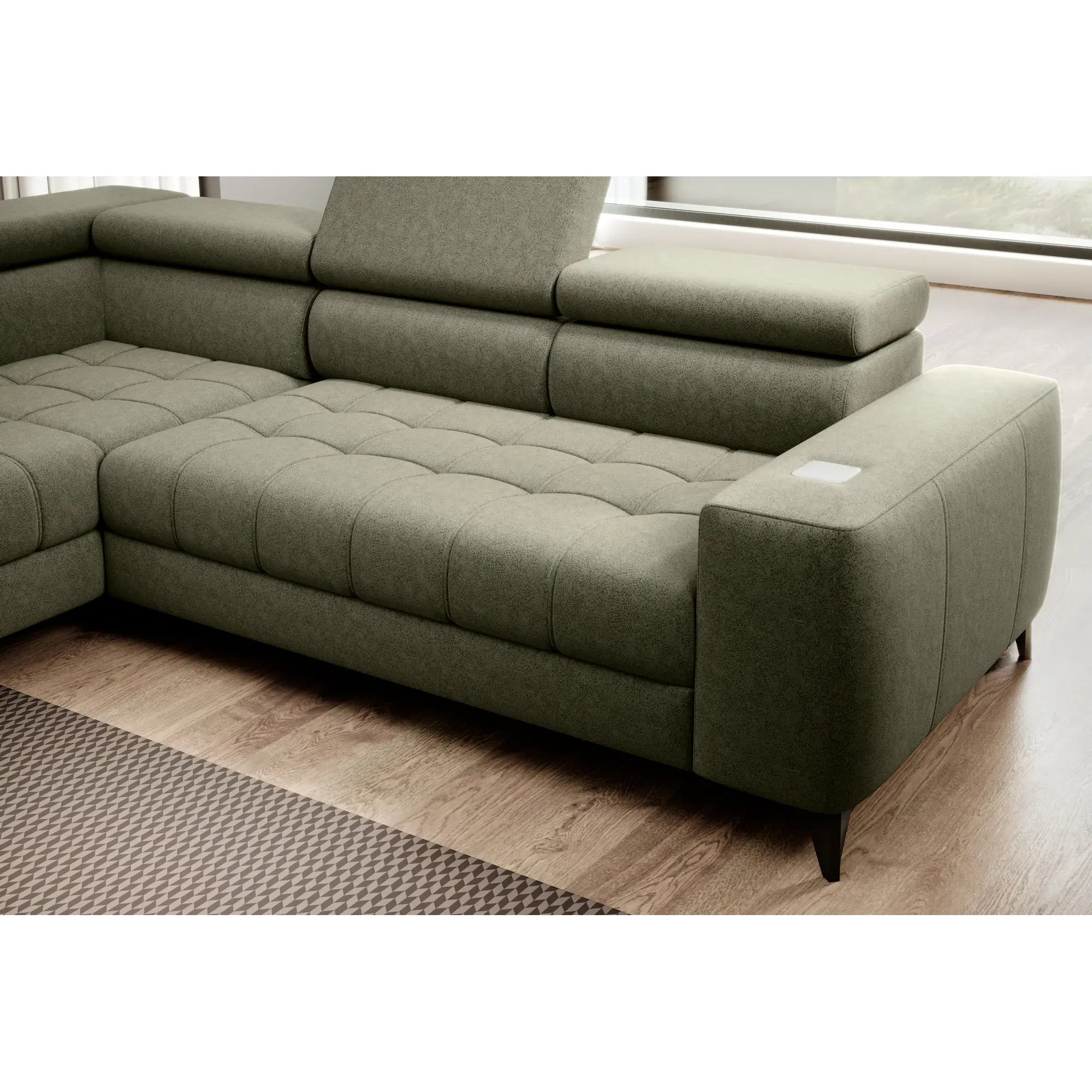 Coltar extensibil ASTOLA, personalizabil materiale gama Oferta Avantaj, cu lada depozitare si tetiere reglabile, 280x193x99 cm