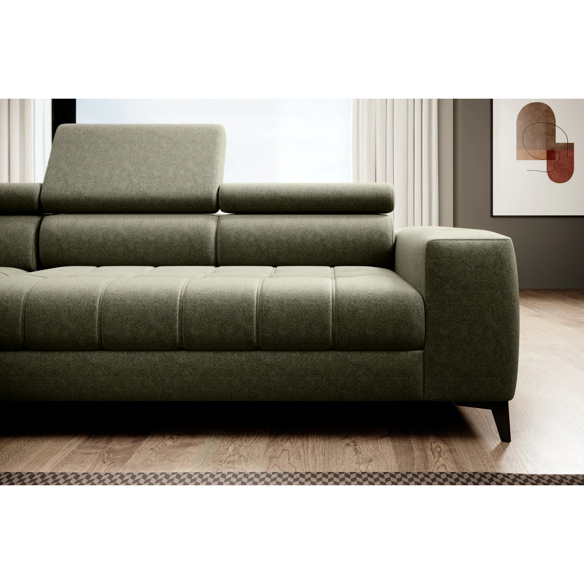 Coltar extensibil ASTOLA, personalizabil materiale Gama Premium, cu lada depozitare si tetiere reglabile, 280x193x99 cm