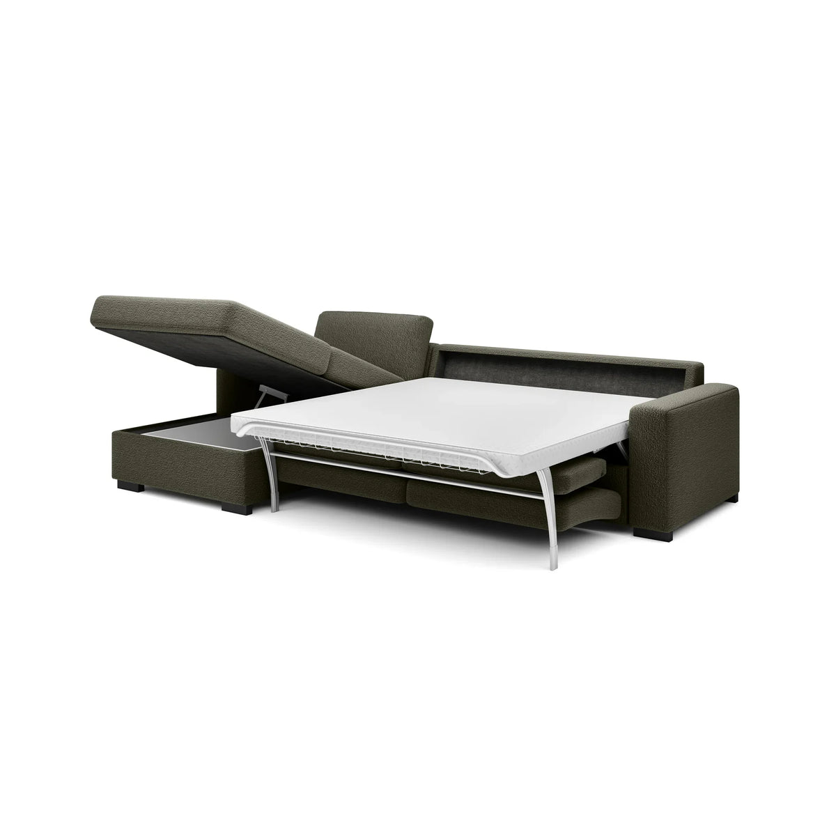 Coltar extensibil 160x200 VANILLA CORNER, sezlong stanga, stofa catifelata gri - Salvador 14, gama Premium, cu lada depozitare, 303x173x87 cm