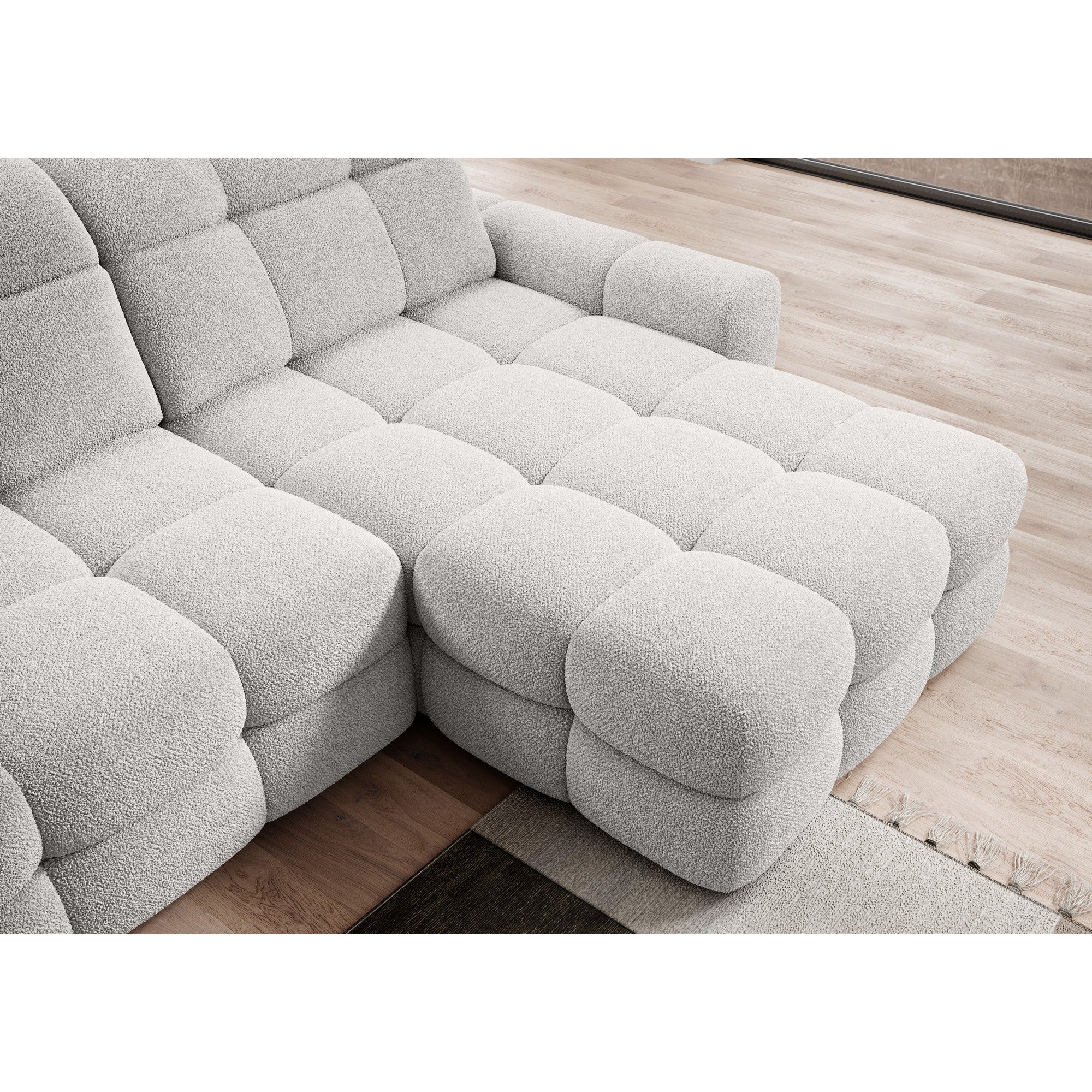 Coltar extensibil TOMASSO MINI, personalizabil materiale Gama Premium, cu lada depozitare si tetiere reglabile, 283x171x105 cm