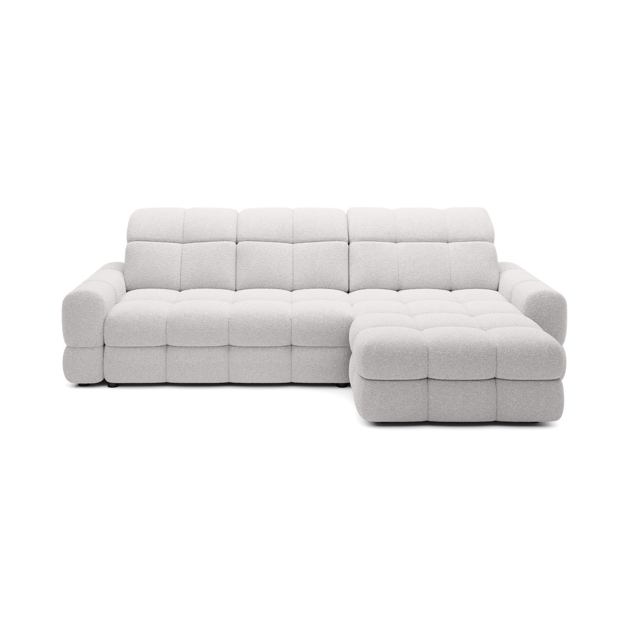 Coltar extensibil TOMASSO MINI, personalizabil materiale Gama Premium, cu lada depozitare si tetiere reglabile, 283x171x105 cm