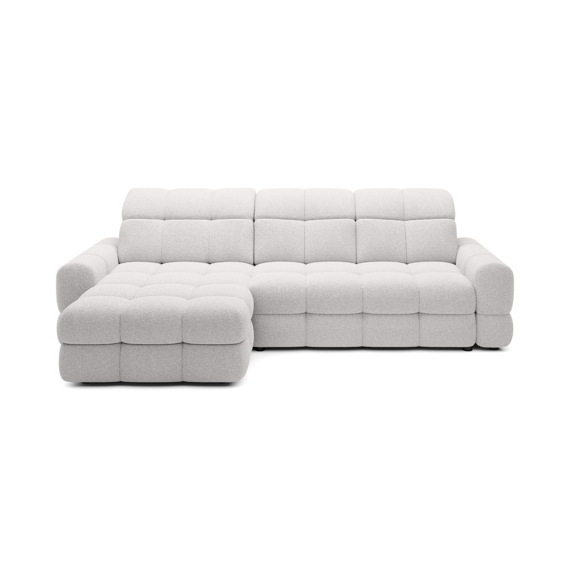Coltar extensibil TOMASSO MINI, personalizabil materiale Gama Premium, cu lada depozitare si tetiere reglabile, 283x171x105 cm
