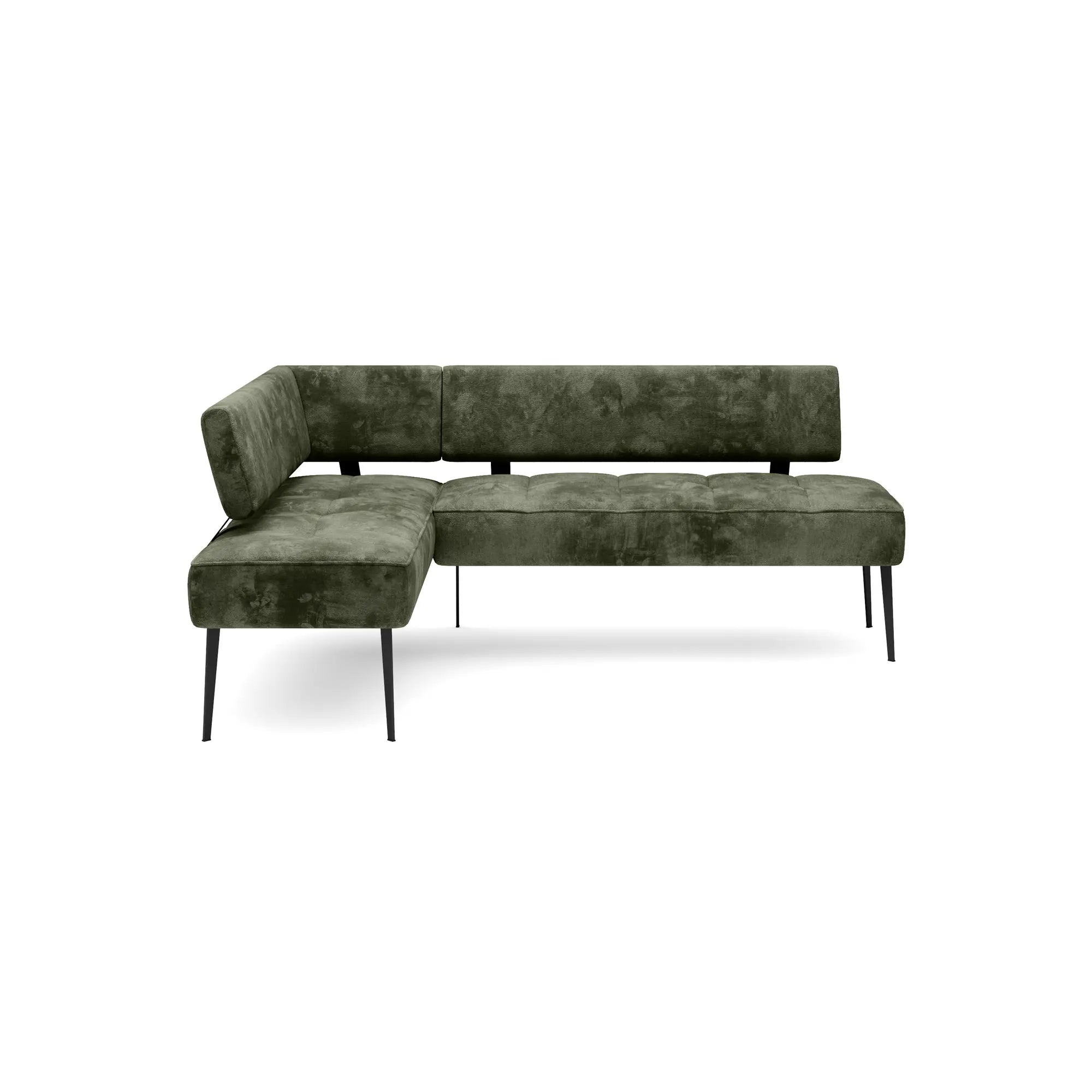 Coltar bucatarie BANCO, sezlong stanga, stofa catifelata verde inchis - Whisper 11, Gama Premium, 213x164x89 cm
