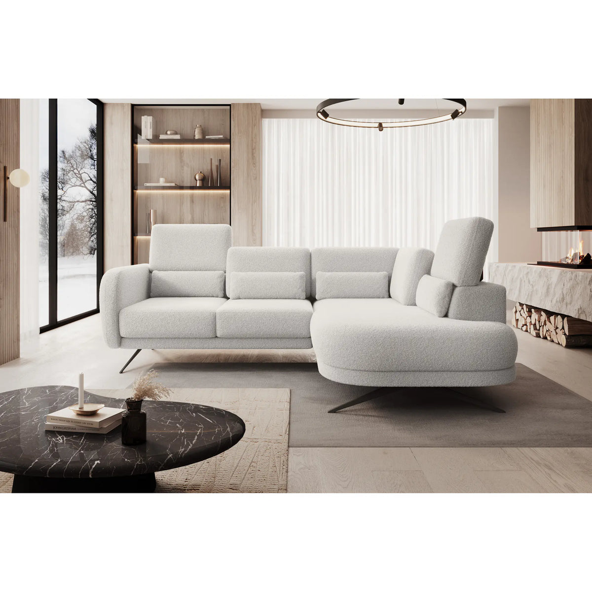 Coltar ILUSIO L, personalizabil materiale Gama Premium, cu tetiere reglabile si reglaj electric, 248x205x104 cm