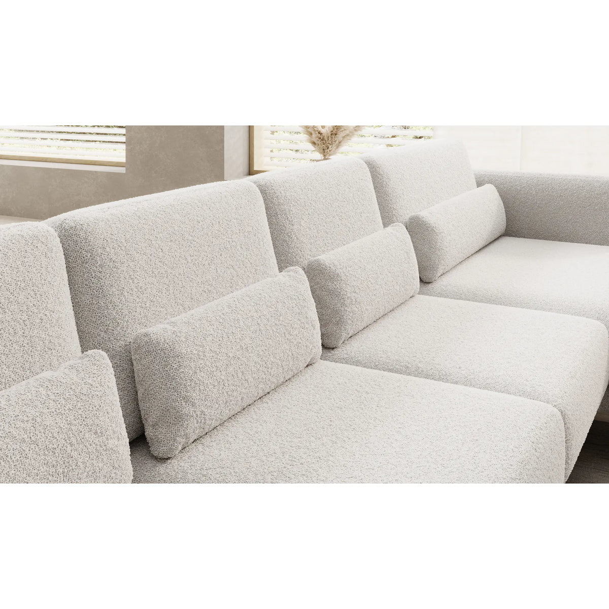 Coltar ILUSIO XL, sezlong stanga, stofa crem - Rosario 451, Gama Premium, cu reglaj electric si tetiere reglabile, 346x205x104 cm