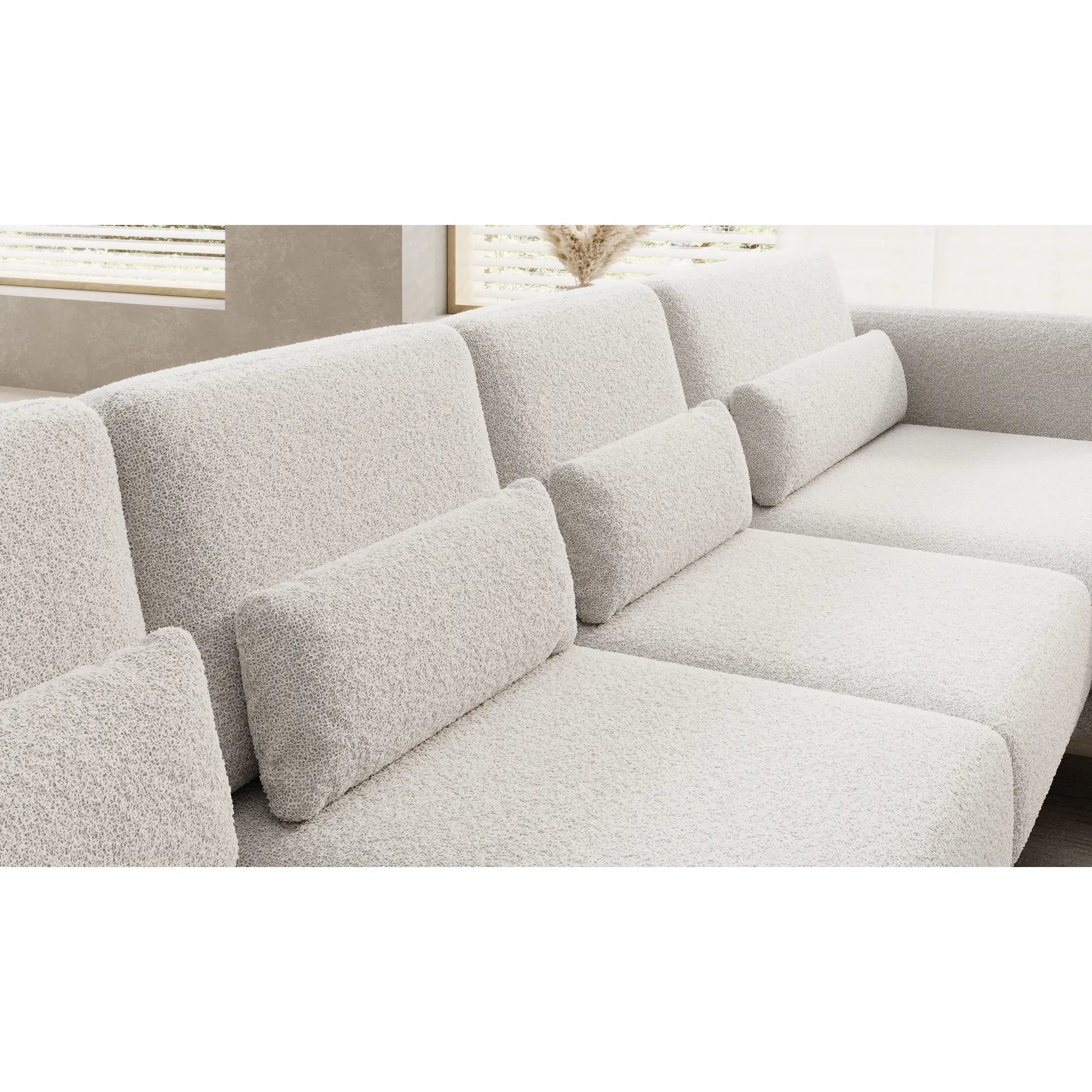 Coltar ILUSIO XL, sezlong stanga, stofa crem - Rosario 451, Gama Premium, cu reglaj electric si tetiere reglabile, 346x205x104 cm