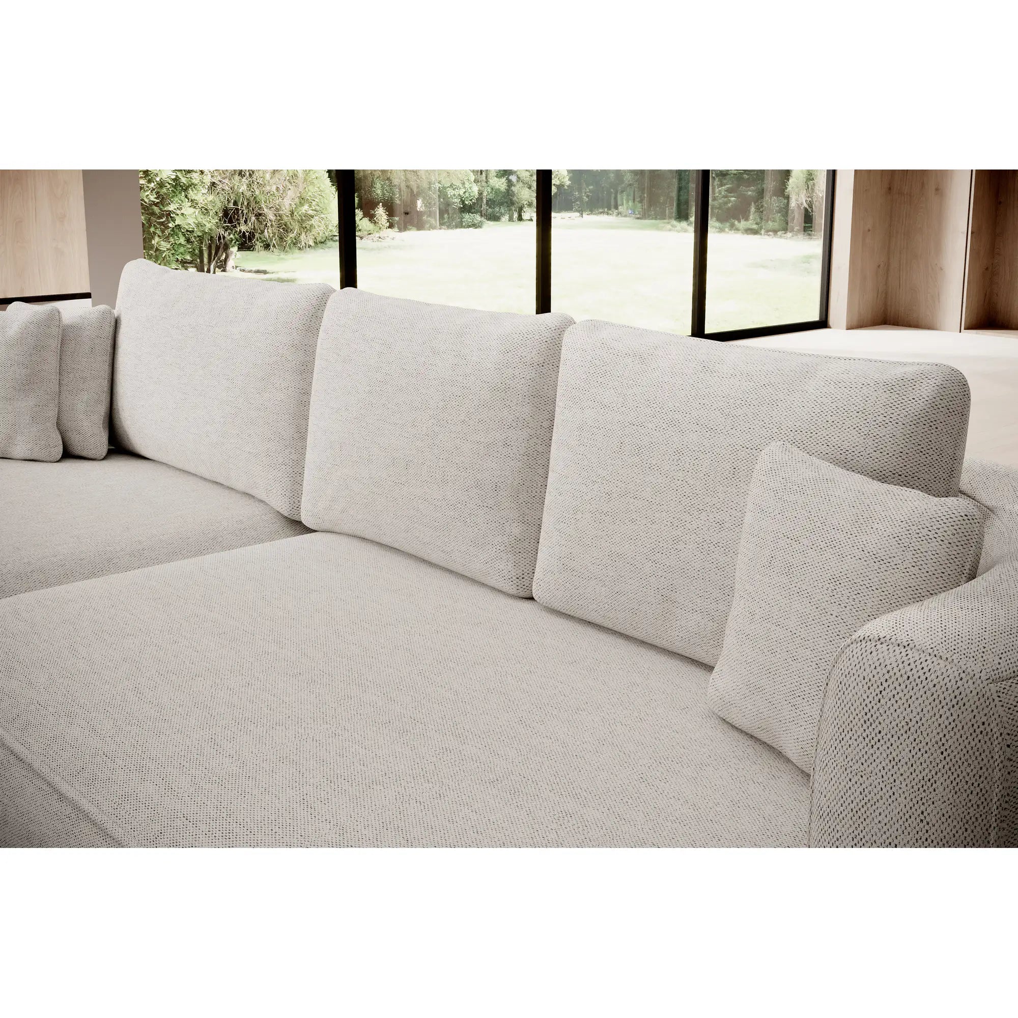 Coltar extensibil FIORE, sezlong stanga, stofa catifelata crem - Whisper 1, Gama Premium, cu lada depozitare, 284x183x82 cm