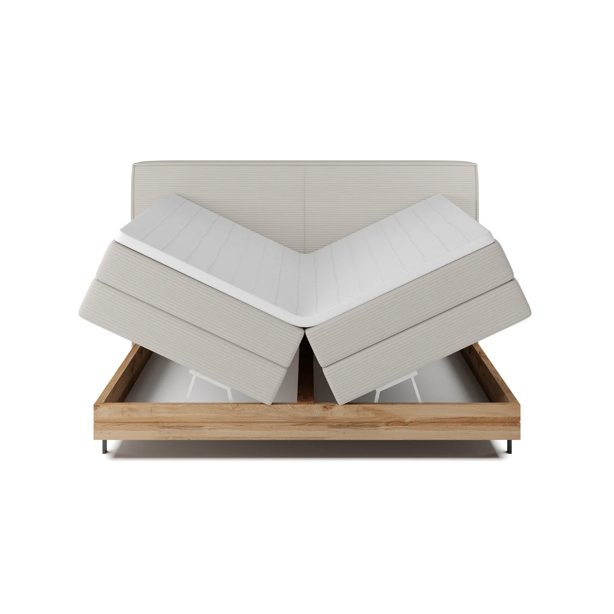 Pat boxspring NEBIA 180x200, personalizabil materiale gama Oferta Avantaj, cu saltele, topper si lada pentru depozitare
