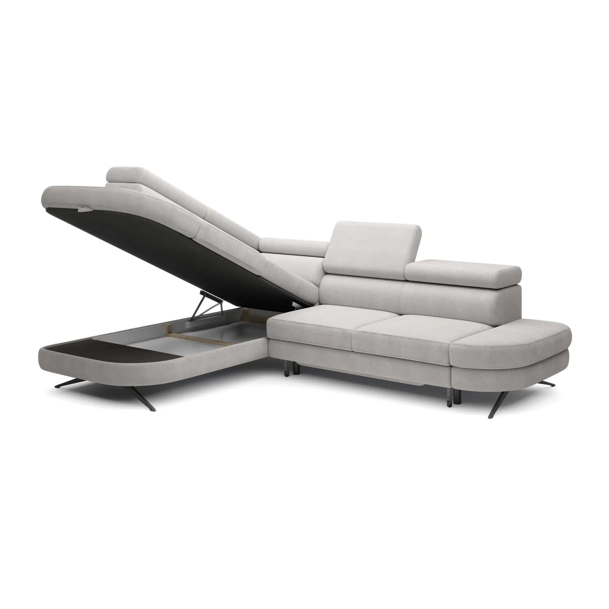 Coltar extensibil OTIS, personalizabil materiale Oferta Avantaj, cu lada depozitare si tetiere reglabile, 276x218x97 cm