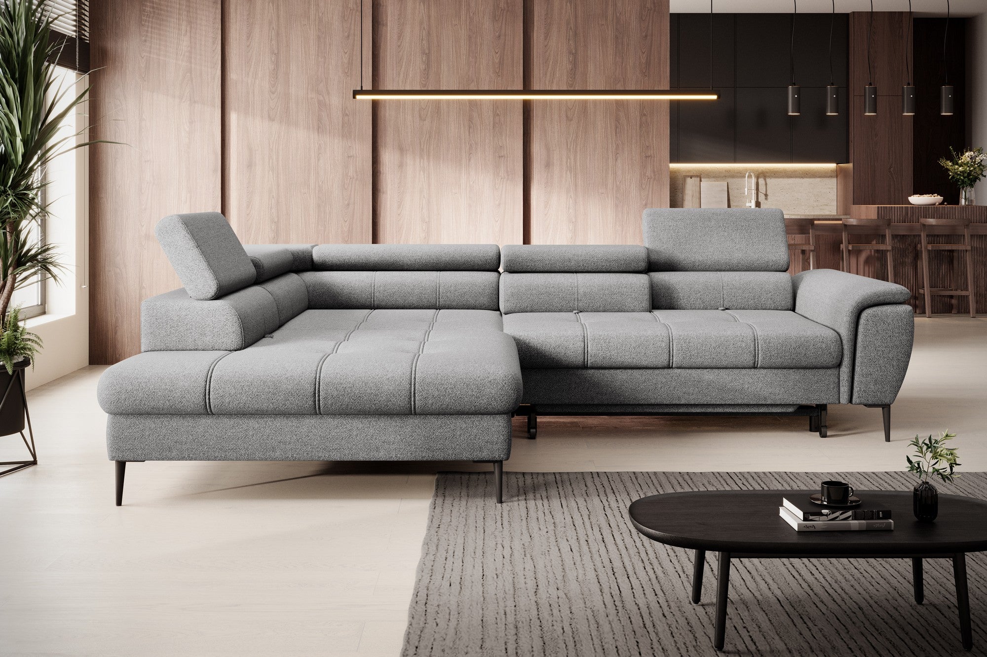 Coltar extensibil DENVER L, personalizabil materiale gama Oferta Avantaj, cu lada depozitare, 288x218x94 cm