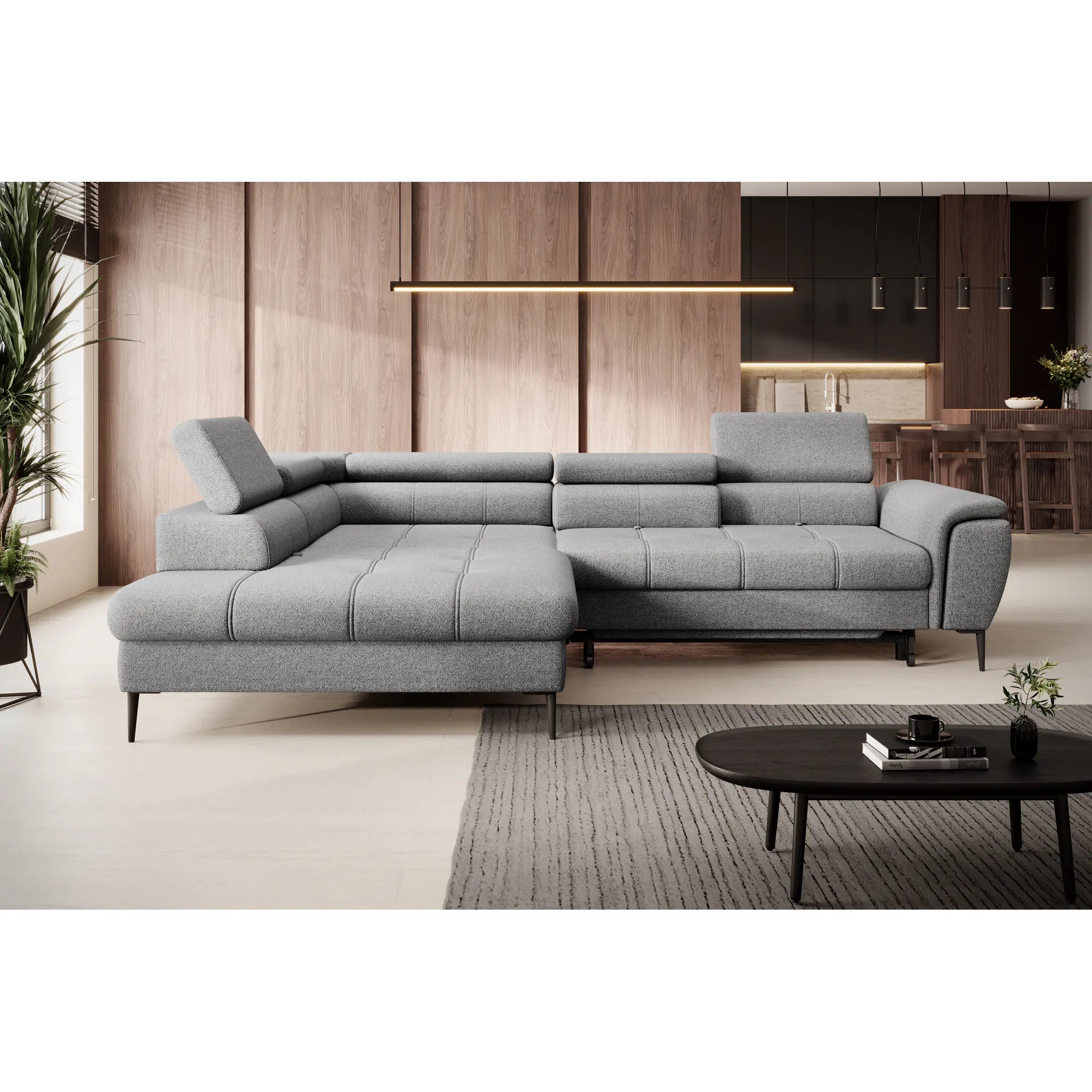 Coltar extensibil DENVER L, personalizabil materiale gama Oferta Avantaj, cu lada depozitare, 288x218x94 cm
