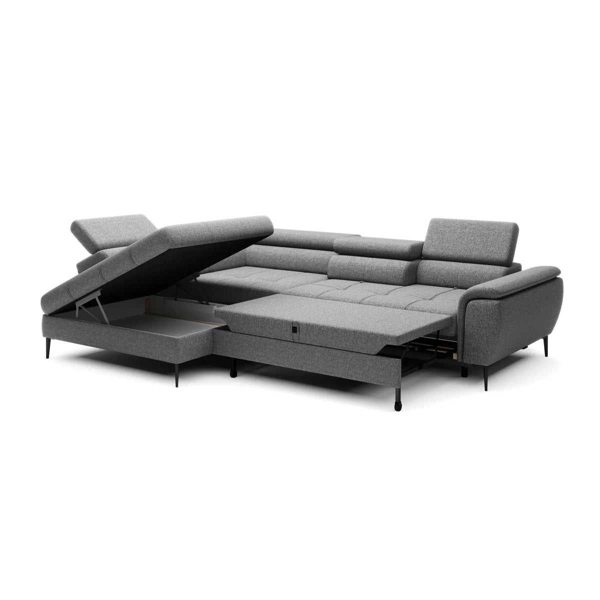 Coltar extensibil DENVER L, personalizabil materiale Gama Premium, cu lada depozitare, 288x218x94 cm