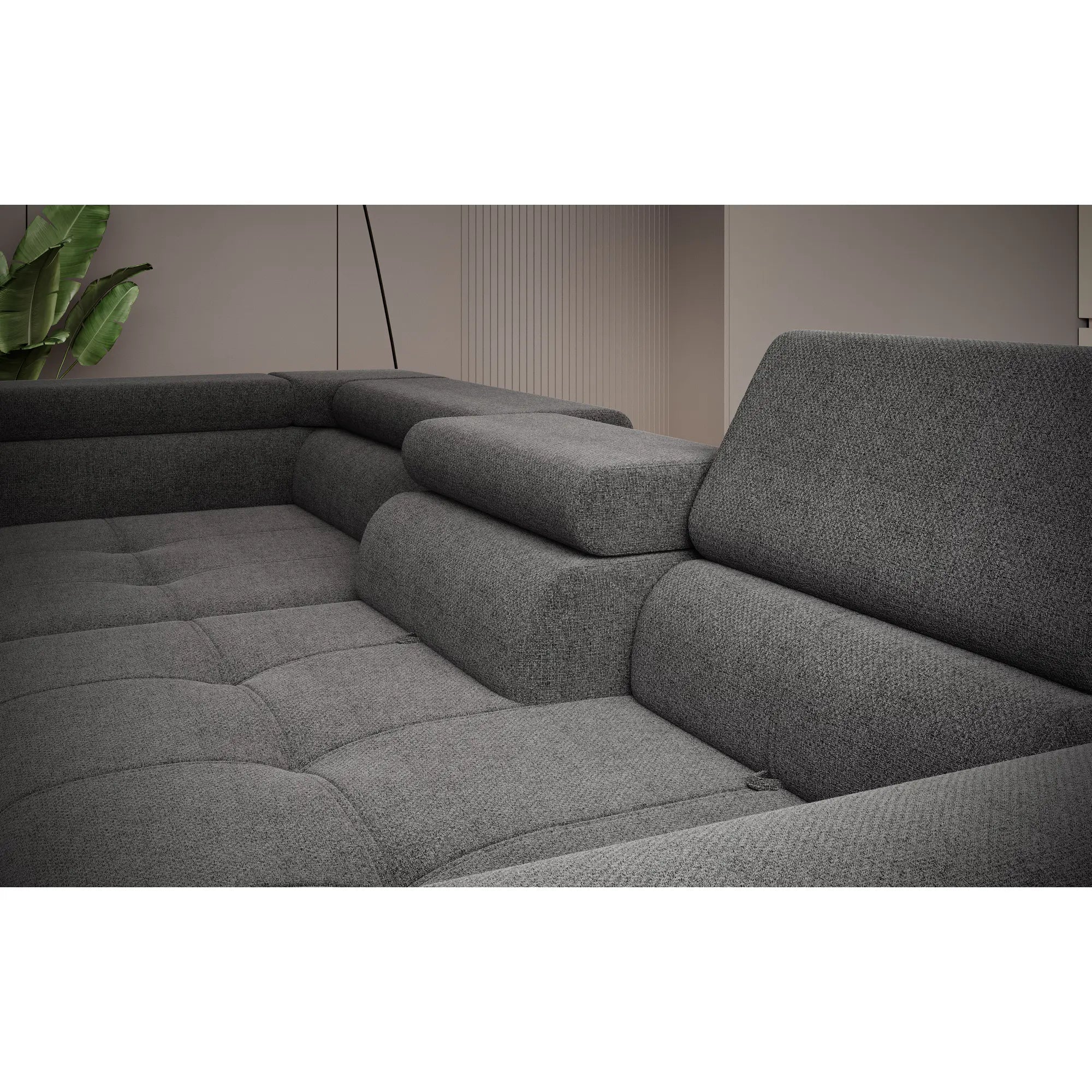 Coltar extensibil TEMPO NEW, personalizabil materiale gama Oferta Avantaj, cu lada depozitare si tetiere reglabile, 289x218x94 cm