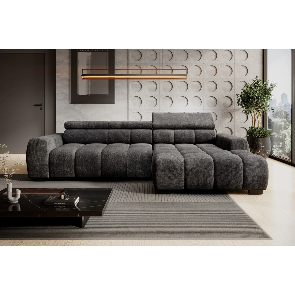 Coltar BULL S, personalizabil materiale Gama Premium, cu reglaj electric si tetiere reglabile, 285x168x97 cm
