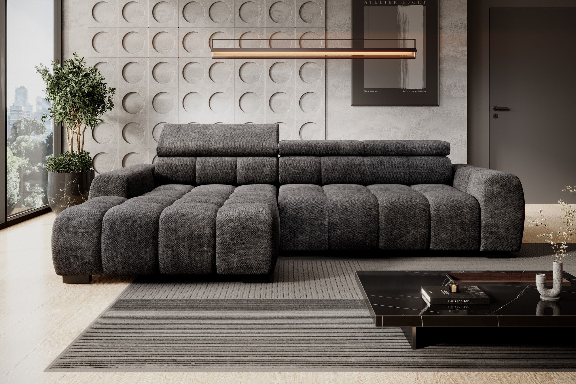 Coltar BULL S, personalizabil materiale gama Oferta Avantaj, cu reglaj electric si tetiere reglabile, 285x168x97 cm