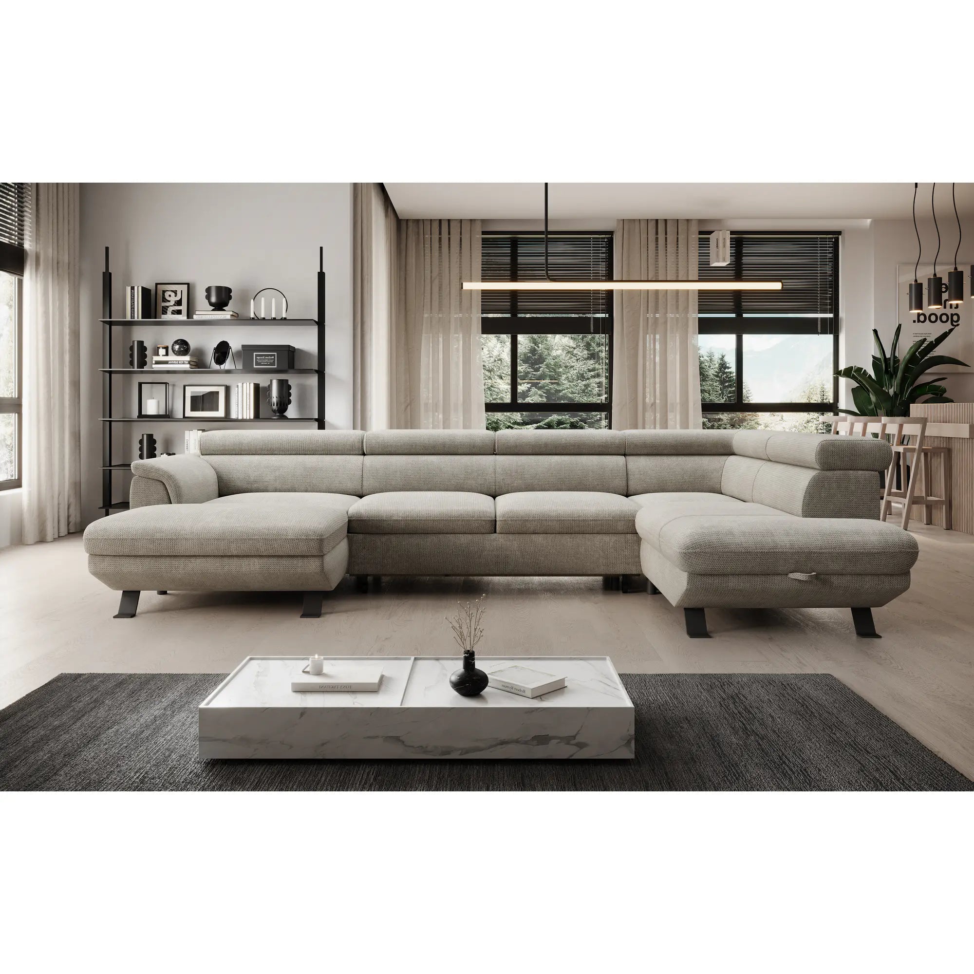 Coltar extensibil RAVEN XL, personalizabil materiale Gama Oferta Avantaj, cu lada depozitare, 334x198x92 cm