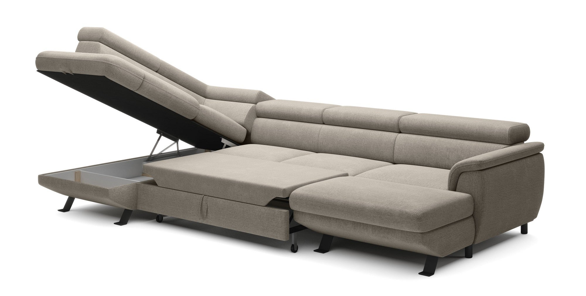 Coltar extensibil RAVEN XL, personalizabil materiale Gama Premium, cu lada depozitare, 334x198x92 cm