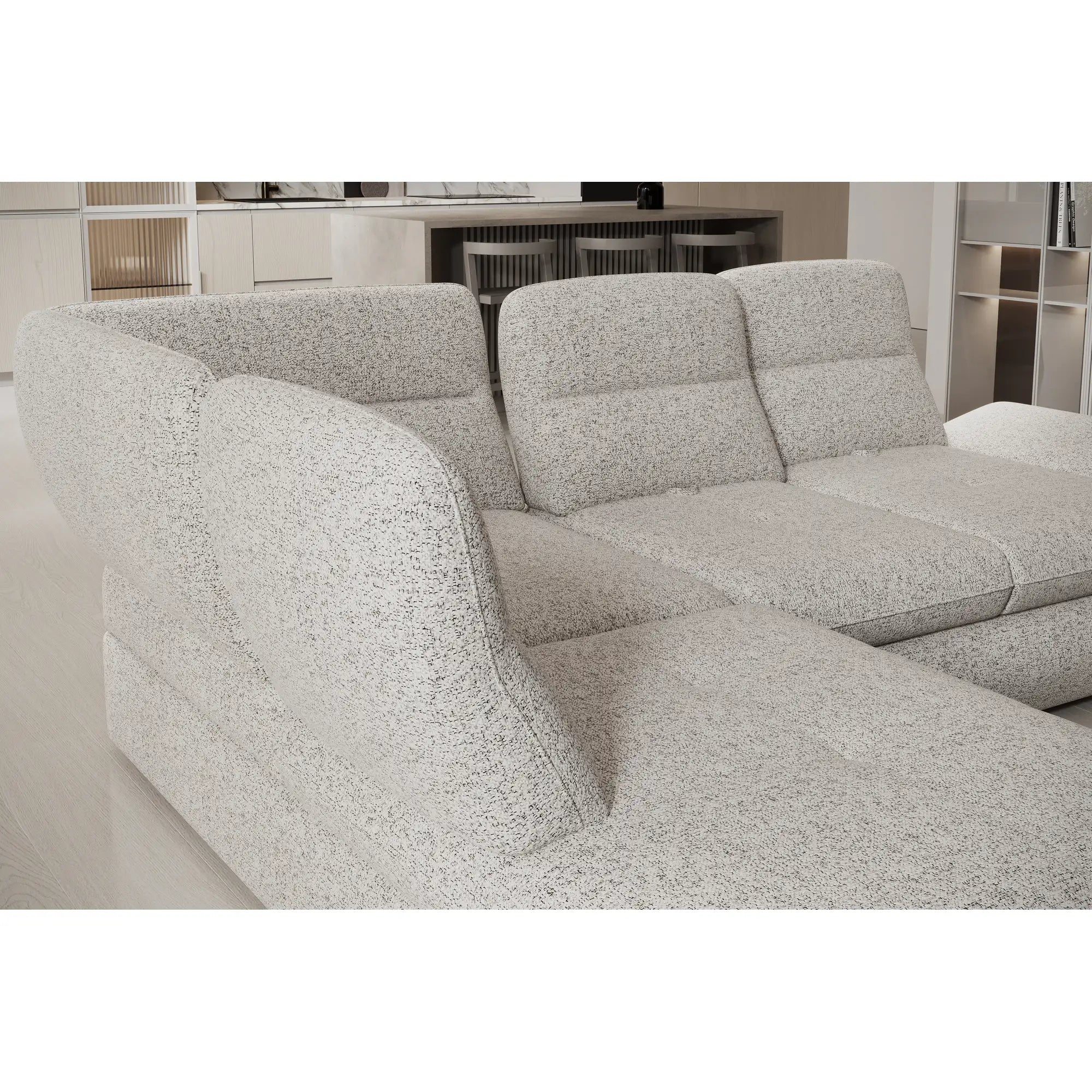 Coltar extensibil GALIANO L, personalizabil materiale gama Oferta Avantaj, cu lada depozitare si tetiere reglabile, 270x210x88 cm