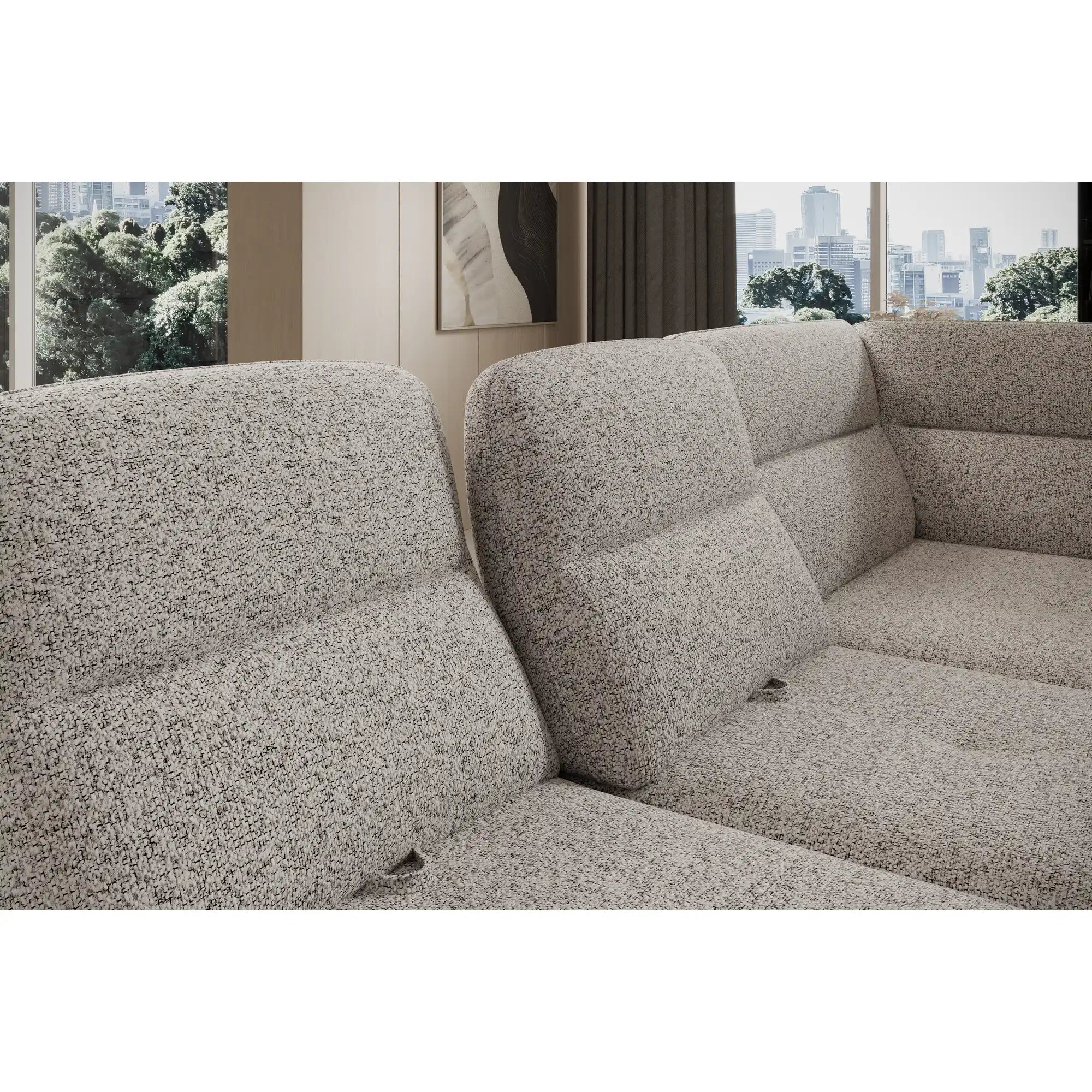 Coltar extensibil GALIANO L, personalizabil materiale gama Oferta Avantaj, cu lada depozitare si tetiere reglabile, 270x210x88 cm