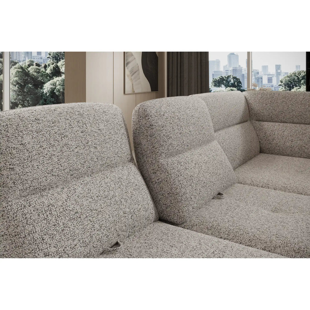 Coltar extensibil GALIANO L, personalizabil materiale gama Premium, cu lada depozitare si tetiere reglabile, 270x210x88 cm