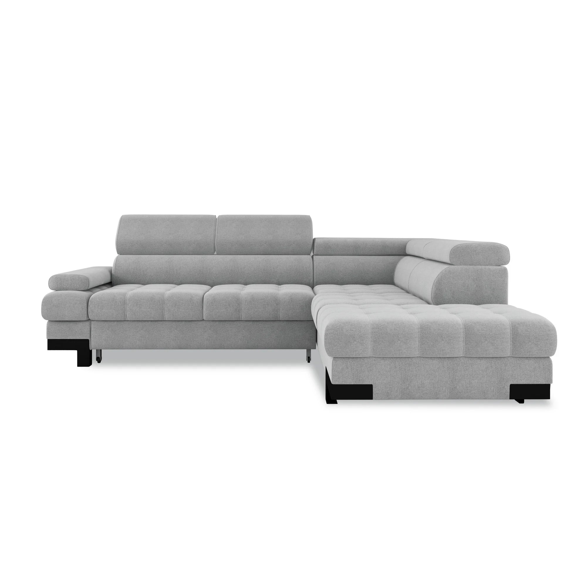 Coltar extensibil cu lada SELVA L, sezlong dreapta, stofa catifelata bej - Whisper 03, Gama Premium, tetiere reglabile, 263x223x95 cm