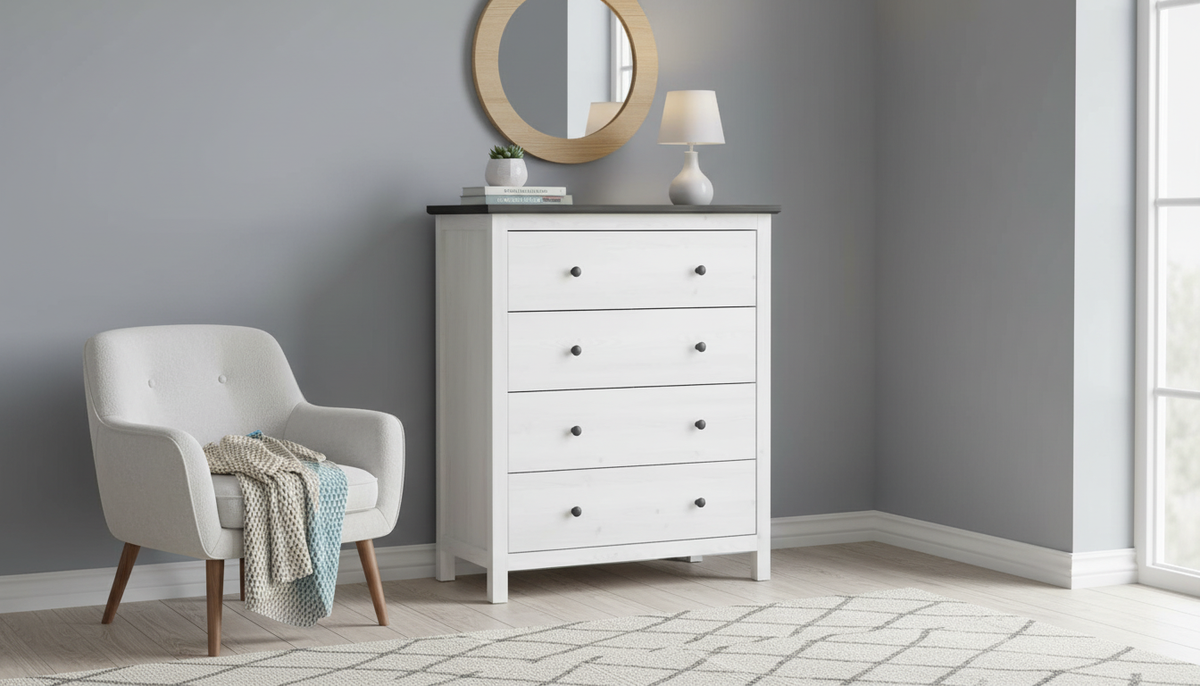 Comoda HESEN, alb/pin larico, PAL, 101x44x120 cm